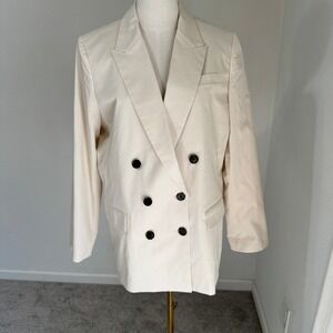 J. Crew Double Breasted Alfie Cream Cotton Blend Blazer Size 16 Quiet Luxury